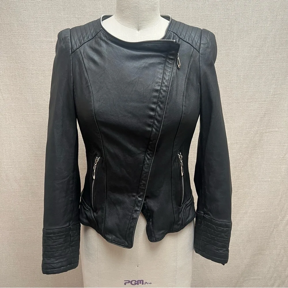 HanHou Queen Sheep Skin Leather Moto Style Jacket - Picture 10 of 15